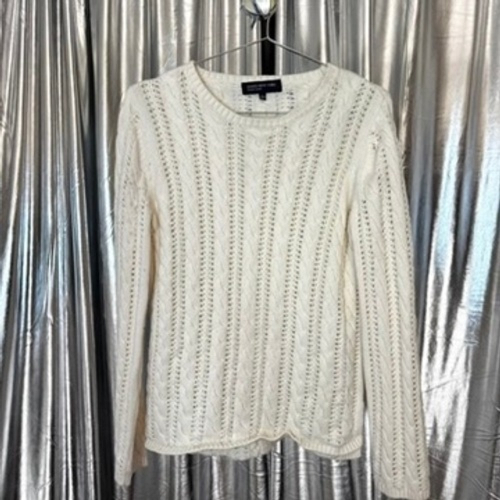 Jones New York Cream Cable Knit Pointelle Sweater
